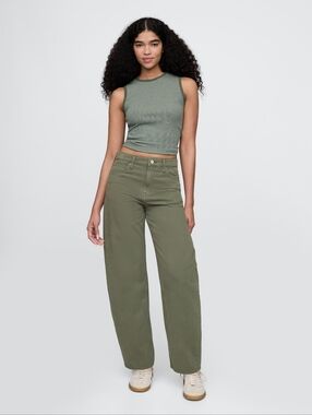 Gap High Rise Barrel Jeans Green 8P NWT